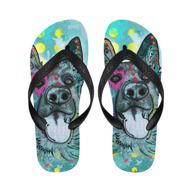 Flip Flops Hundemotiv Eddy - Strandsandalen, Sandalen, bunt, Grösse 38-45, Unisex, Mischling, Mix, Deutscher Schäferhund